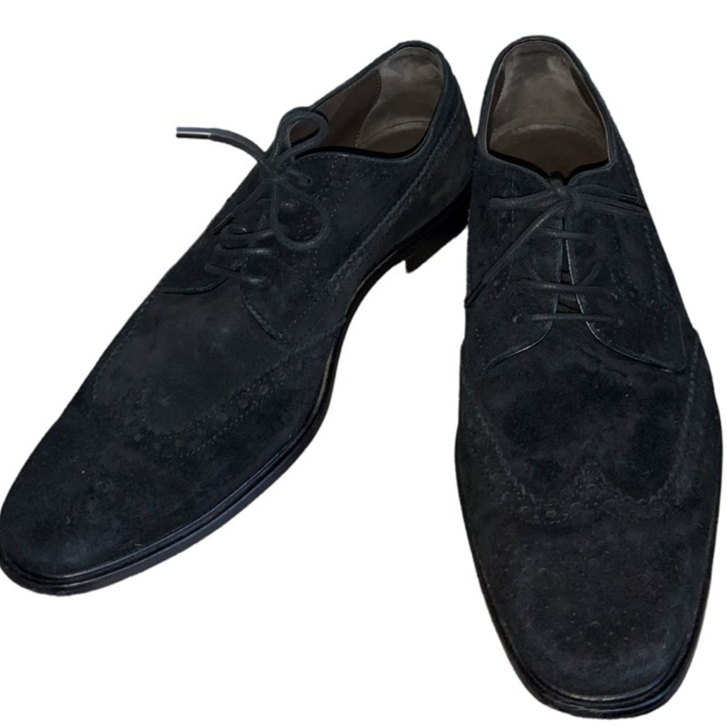 Men's Tod's Black Suede Lace Up Wingtip Oxford Brogue Dress Shoes Size 8.5